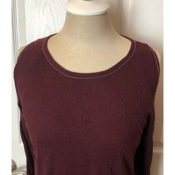 WHBM Sweater Burgundy Cold Shoulder Scoop Neck Womens Size L - Picture 2 of 9